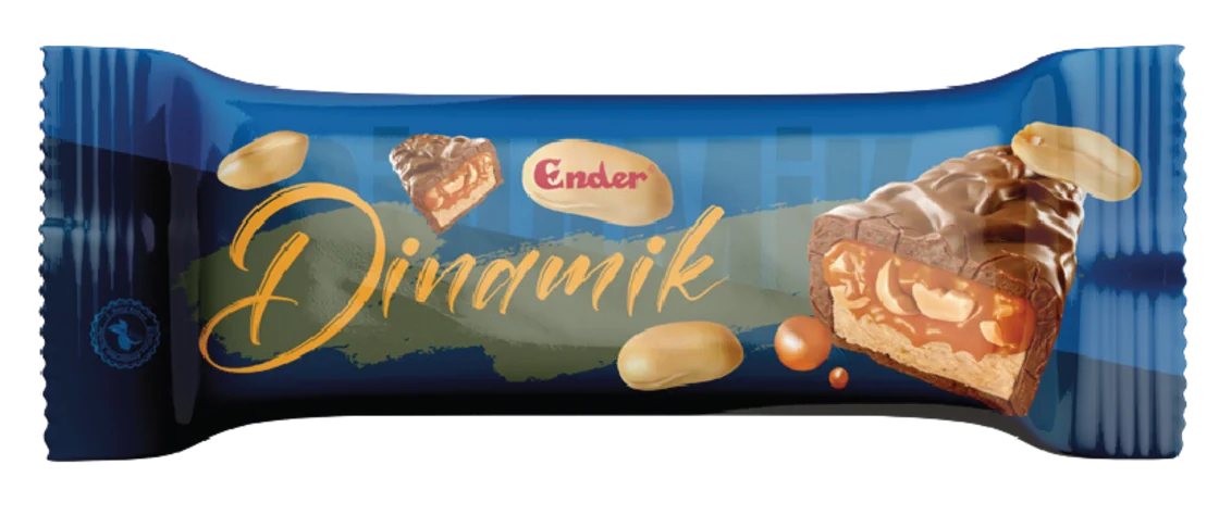 Ender Dinamik 30 g — Barra de turrón con cacahuete y caramelo con cobertura de chocolate con leche