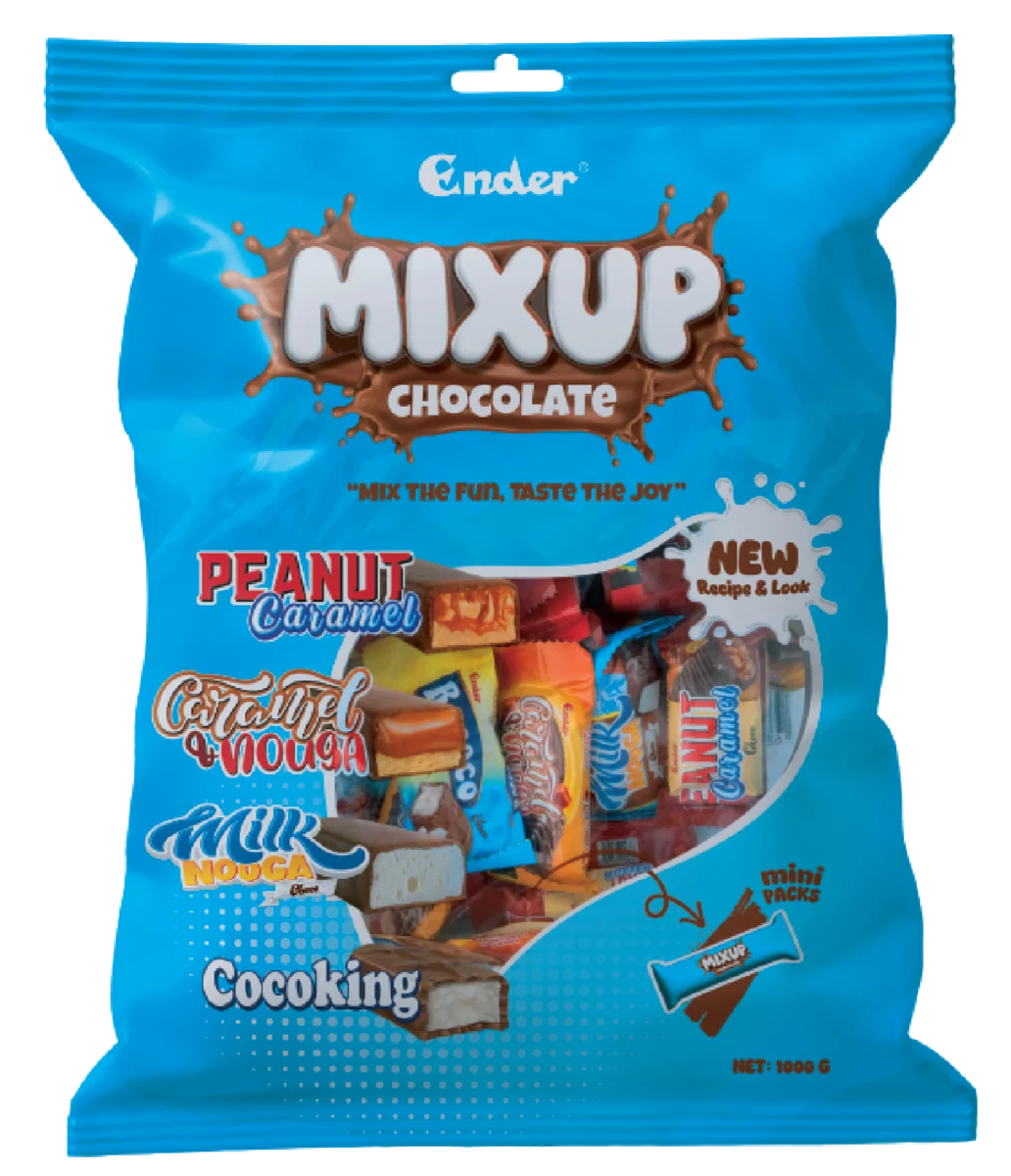 Ender Mixup Chocolate 500 g · Doypack — Compound-coated mixed nougat and coconut bar
