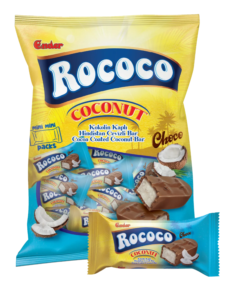 Ender Rococo 200 غ · كيس دوي باك — لوح بجوز الهند مغطى بشوكولاتة مركّبة