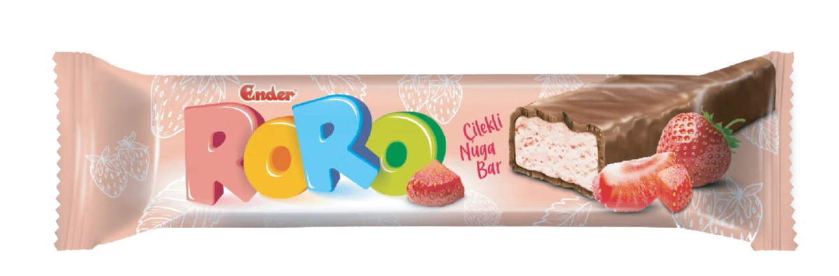 Ender RoRo Strawberry 15 g — Compound-coated nougat bar